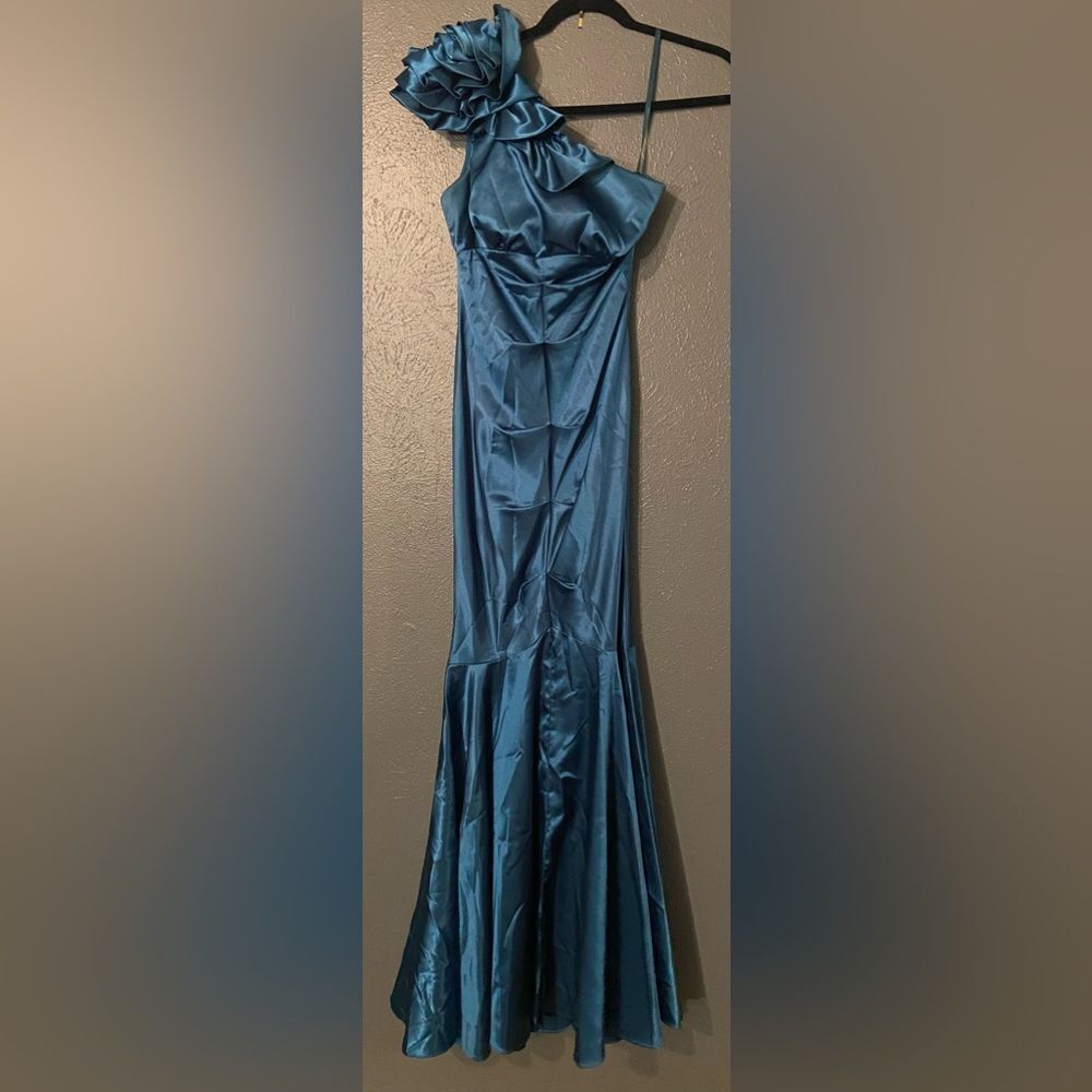 Elegant Cinderella Teal Blue One-Shoulder Dress ladies XS